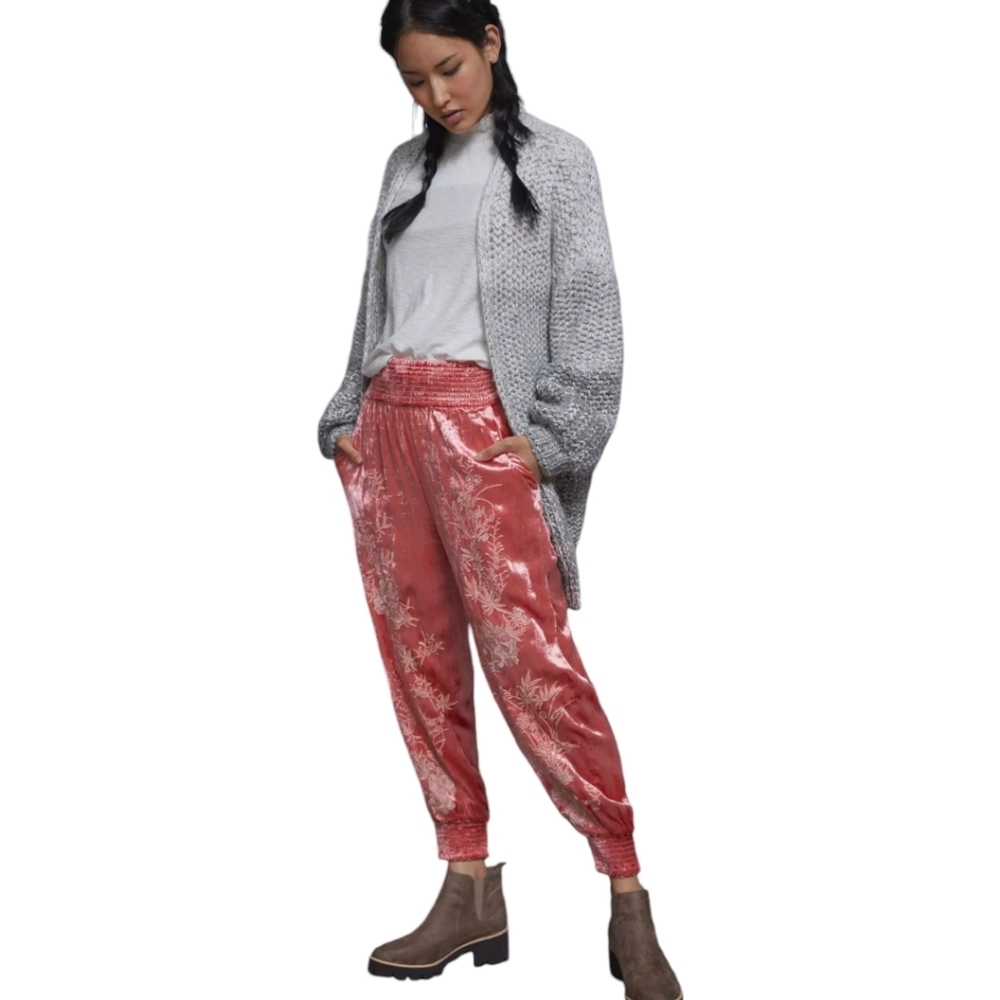Anthropologie Bohemian-Inspired Plush Velvet Joggers
